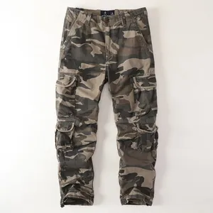 Men Retro Amekaji Cotton Cargo Pants Multi Pocket Straight Leg Casual Camouflage Tactical Work Trousers For Outdoor