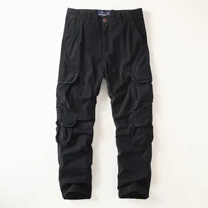 Vintage style men's black cotton cargo pants featuring multiple functional pockets