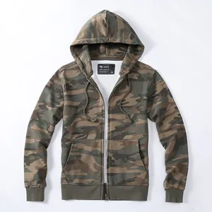 Men's Casual Cotton Camouflage Knitted Jacket Zip Up Hooded Cardigan Long Sleeve Loose Fit Ribbed Hem Outdoor Sportswear Top