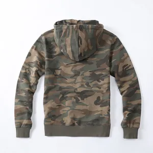 Classic men's forest camouflage hooded knit sweater jacket with ribbed cuffs for autumn