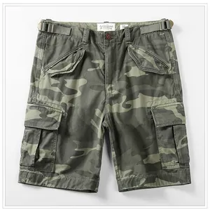 Men's casual cotton cargo shorts featuring a classic jungle camouflage pattern design.