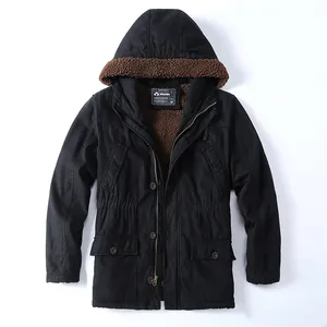Parka vintage pour homme avec doublure chaude en sherpa marron, capuche et multi-poches