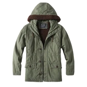 Parka vintage pour homme vert olive avec doublure polaire et capuche style cargo