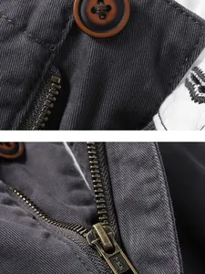 Macro detail of high-quality YKK zipper and button on durable cotton cargo shorts
