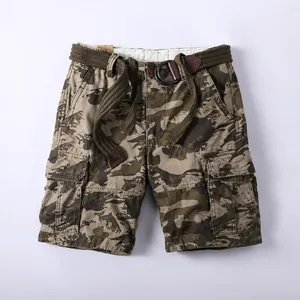 Short cargo camouflage pour homme avec plusieurs poches et une ceinture tressée incluse