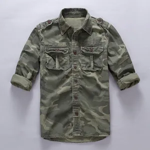 Men's American Retro Cotton Camouflage Slim Fit Workwear Shirt Thin Lapel Long Sleeve Casual Top For Men