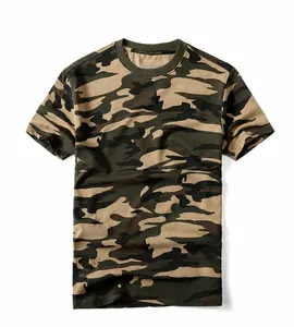 T-shirt à manches courtes en coton avec motif camouflage jaune et col rond classique
