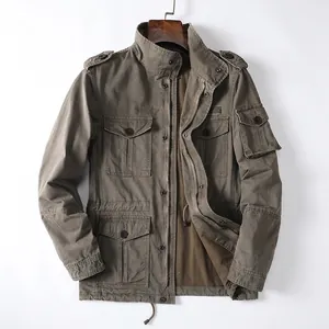 Giacca da Lavoro in Cotone Pesante da Uomo Collo in Piedi Multitasca Casual Larga con Cerniera Cappotto Cargo Capispalla Taglia Asiatica