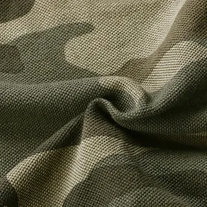 Close-up of breathable camouflage cotton piqué fabric for men's casual polo shirts