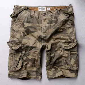 Pantaloncini cargo mimetici vintage da uomo con tasche multiple e in cotone