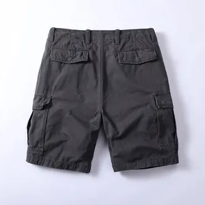 Back view of men's casual cotton cargo shorts in charcoal grey with multiple pockets