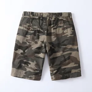 Men's vintage cotton camouflage cargo shorts back view featuring woodland pattern