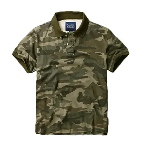 Men's camouflage short sleeve cotton polo shirt with casual loose fit and breathable fabric