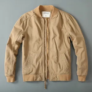 Chaqueta bomber vintage caqui para hombre con cuello acanalado y diseño cortavientos