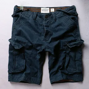 Pantaloncini cargo da uomo in cotone blu navy retrò americano con tasche multiuso capienti