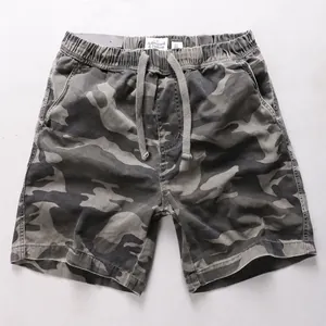 Men's camouflage cotton shorts with elastic drawstring waist for summer casual beach wear