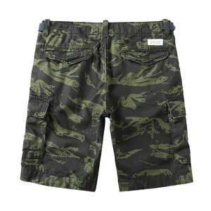 Men's cotton camouflage cargo shorts with pockets and woven label detail