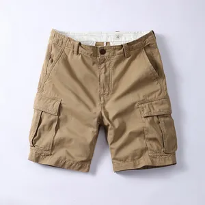 High-quality men's summer cotton khaki cargo shorts with multiple large utility pockets