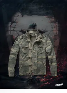 Klassische Vintage Herren Camouflage Jacke Slim Fit mit robustem Reißverschluss und Außentaschen
