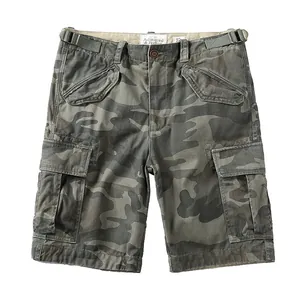 Men's cotton camouflage cargo shorts with multi-pockets and adjustable waist
