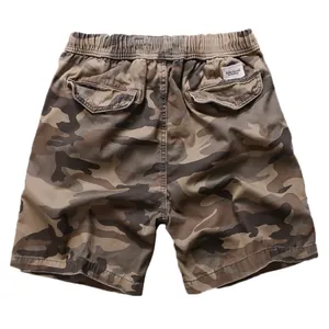 Classic men's camouflage cotton casual beach shorts featuring elastic waistband in back view