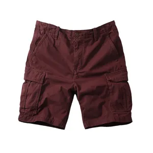 High-quality burgundy men's cotton cargo shorts with side pockets and a casual fit