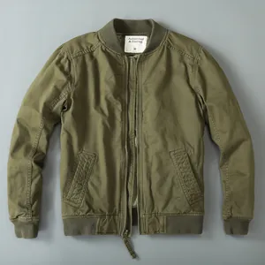 Chaqueta bomber vintage americana verde oliva para hombre con cuello alto cortavientos
