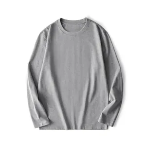 Camiseta clásica de algodón gris de manga larga para hombre con diseño de cuello redondo