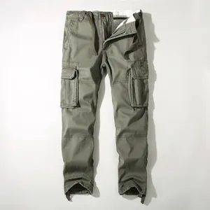 Men's American vintage relaxed fit thickened cargo pants in olive green.