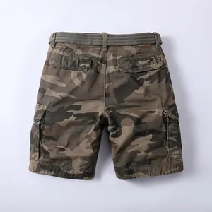 American vintage style men's cotton camouflage cargo shorts with pockets, classic back view