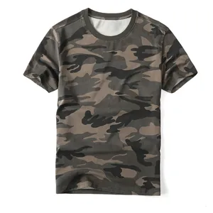 T-Shirt Homme en Coton Camouflage Coupe Ample Manches Courtes Été Respirant Col Rond Top Délavé Sport de Plein Air