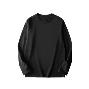 Camiseta de manga larga de algodón para hombre, ajuste holgado, cuello redondo negro.