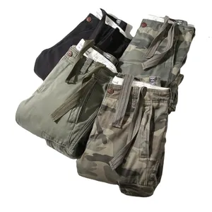 Men's vintage winter fleece-lined loose camouflage cargo pants, stylish multi-color stack view