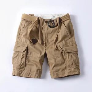 Premium classic khaki cotton cargo shorts for men featuring a matching belt and multi-pockets