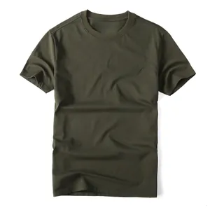 T-shirt classique haut de gamme en coton vert olive à manches courtes et col rond pour homme
