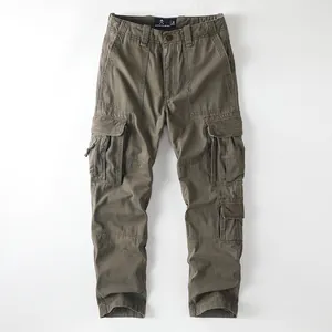American Vintage Men Cotton Cargo Pants Multi-Pocket Loose Straight Leg Outdoor Casual Trousers Plus Size Workwear Bottoms