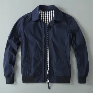 Giacca da Uomo Vintage Americano Casual con Cerniera Antivento Revers Capispalla Fodera a Quadri Sottile Poliestere Largo Top