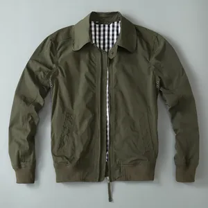 Giacca casual da uomo in stile vintage americano verde oliva con cerniera e colletto a punta