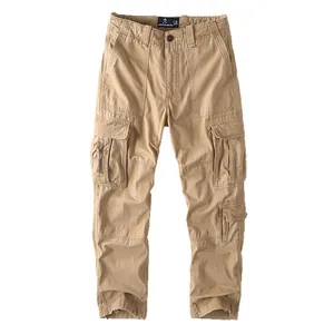 Men's vintage cotton cargo pants with multiple pockets and a loose straight leg fit.