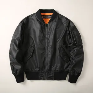 Men American Vintage Polyester Bomber Jacket Windproof Stand Collar MA-1 Style Color Block Lining Casual Outerwear Top