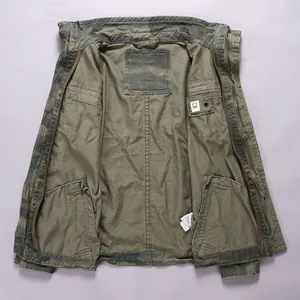 Chaqueta de camuflaje para hombre estilo retro con cremallera y bolsillos interiores