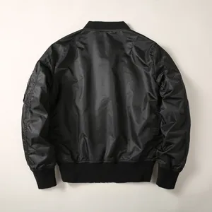 Men's American vintage black polyester bomber jacket back view windproof jacket