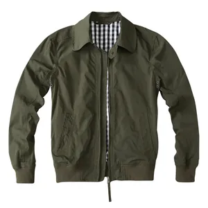 Giacca casual da uomo retrò americana in verde oliva con colletto a risvolto e zip intera