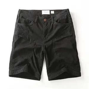 Pantaloncini cargo casual in cotone nero da uomo con vestibilità comoda