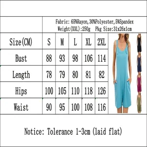 Size guide and detailed measurements for stylish summer sleeveless romper jumpsuit