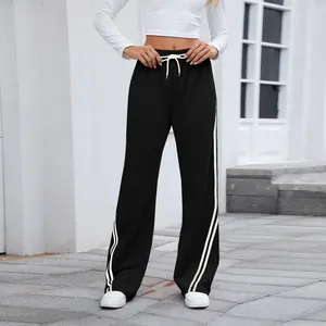 Pantalon de jogging large noir avec bandes latérales blanches et cordon de serrage
