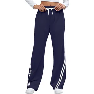 Pantalon de jogging large bleu marine avec cordon de serrage et rayures latérales