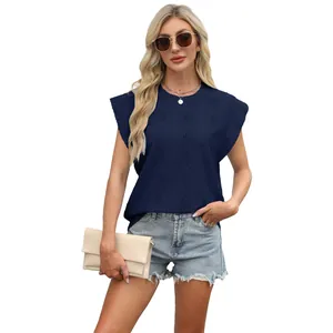 Débardeur en maille jacquard bleu marine à col rond et style chic pour femmes modernes