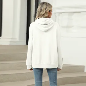 A clean back view of a minimalist white women's casual hooded sweatshirt for the fall season