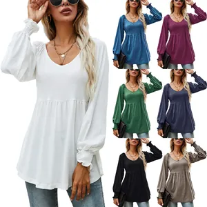 Elegante top da donna con scollo a V e maniche a sbuffo disponibile in sette colori